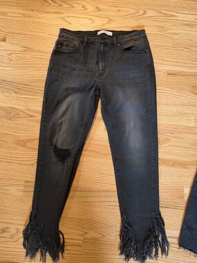 Kancan Black Fringe Hem Jeans (30)